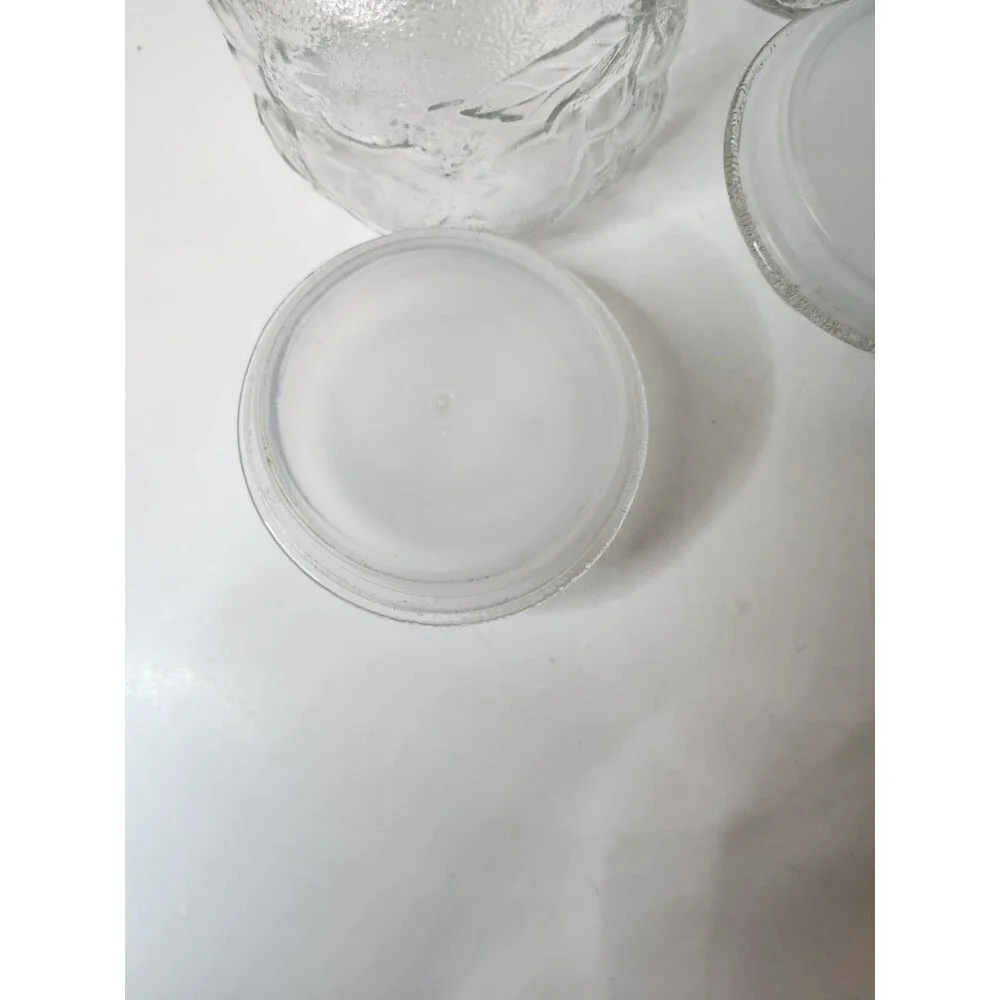 Vintage Libbey Glass Orchard Fruit Embossed Clear Glass Canisters Set of 3